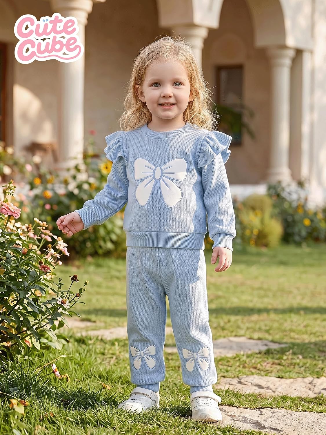 Baby Girls 2 Piece Outfit Toddler Gir Ribbed Knit Sweatshirt Pants Set