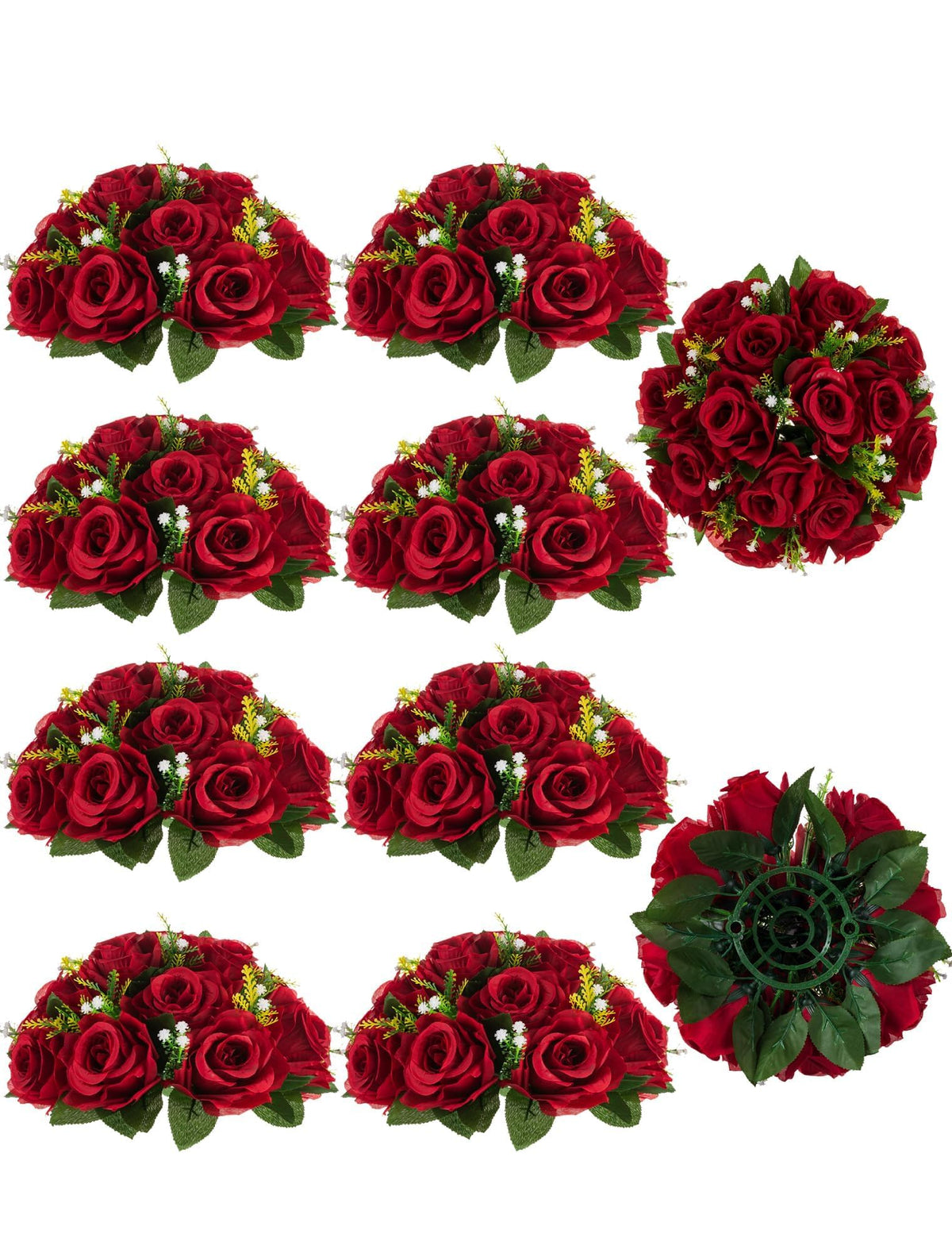 Faux Flower Centerpieces for Wedding Tables, 10 Pcs, Crimson Red