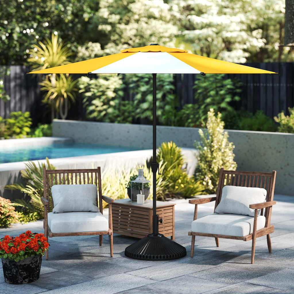 9FT Lyon Outdoor Patio Umbrella Outdoor Table Umbrella with Crank Market Umbrella 8 Sturdy Ribs UV Protection