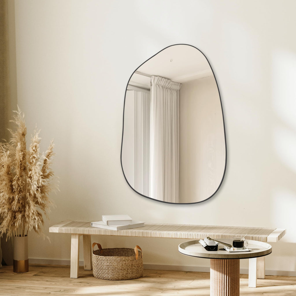 Irregular Wall Mirror Asymmetrical Mirror, 40''x26'' Black Mirror Bedroom Living Room Entryway, Decorative Modern