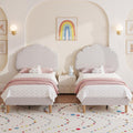 Twin Size Bed Frame Set of 2, Upholstered Platform Bedframe with Height Adjustable Plush Fabric Headboard, Strong