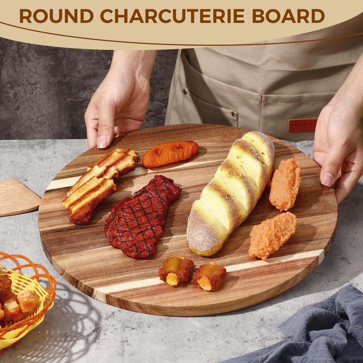 6 Pack 14" Acacia Wooden Round Cutting Boards Bulk 0.6 Inch Thick Round Charcuterie Board Smooth Surface Multipurpose