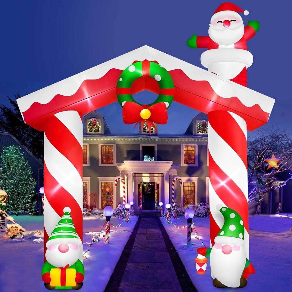 10FT Christmas Inflatable Gnomes and Santa Arch Outdoor Decoration