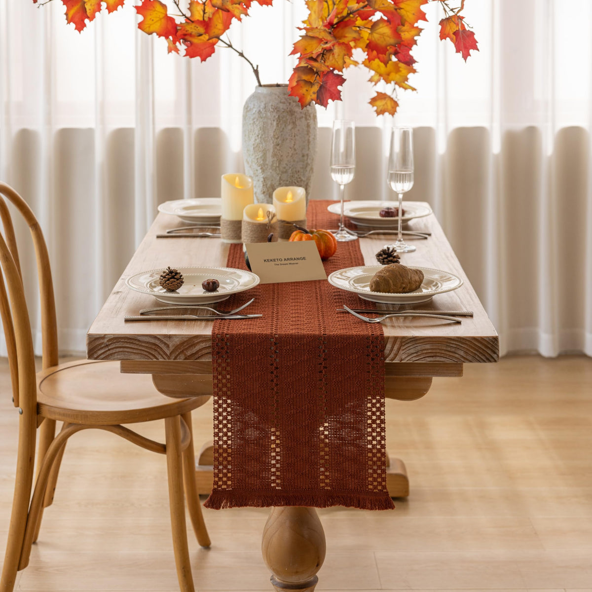 Fall Thanksgiving Boho Macrame Table Runner 12x90 Inch
