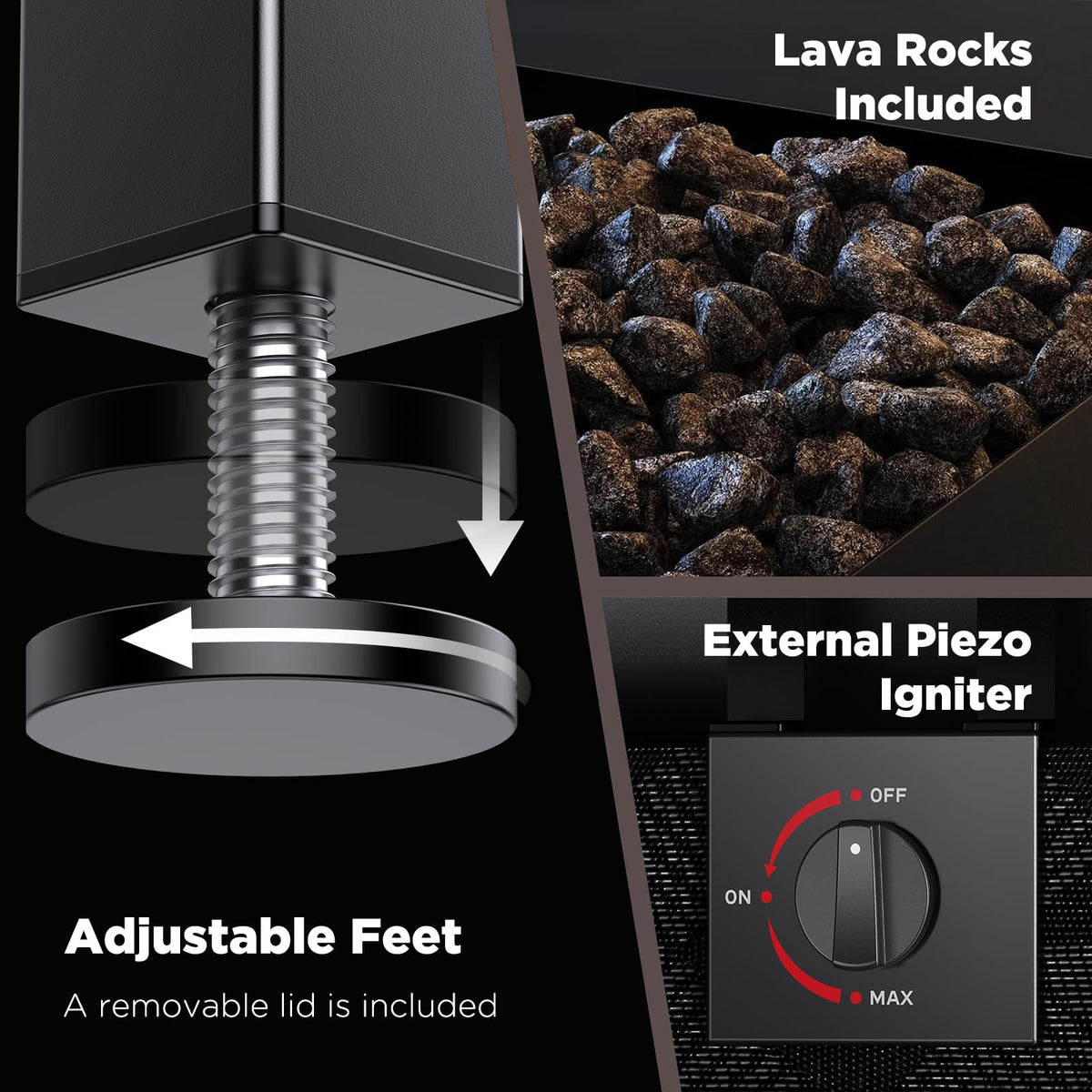Propane Fire Pits 28′′ Outdoor Gas Fire Pit, 50, 000 BTU Square Fire Pit Table with Lava Rocks, 2-in-1 Fire Table with