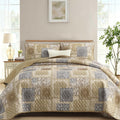 Boho Quilt Set, Beige Plaid Floral Bedspread Coverlet Set