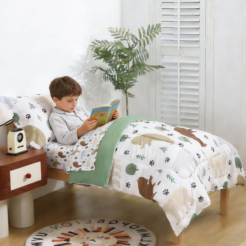 Toddler Bedding Set, Toddler Bed Comforter Sets for Girls, Toddler Bed Set, Forest Bear Printed