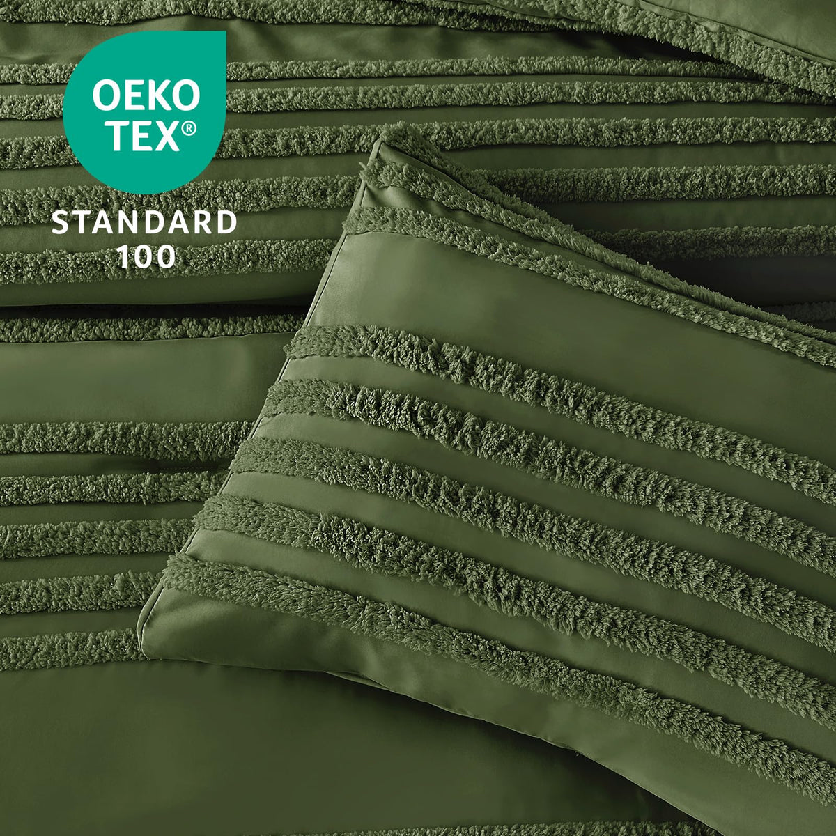 Boho Comforter Set - Tufted Boho Bedding Set, Olive Green