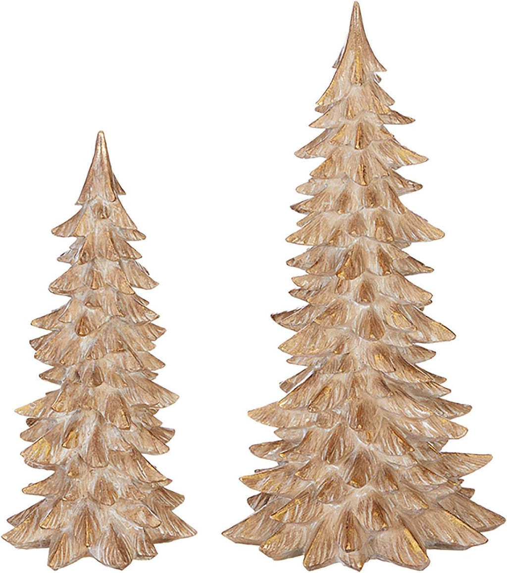 Winter Botanicals 15" Tree, Set of 2 - Festive Miniature Tree Sculpture and Tabletop Holiday Decoration - Cute