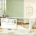 Twin Size Kids Montessori Floor Bed,Solid Wood Floor Bed Frame with Bookshelf and High Fence for Kids,Girls,Boys,White