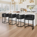 Counter Height Bar Stools Set of 4, Modern Barrel Counter Stools with Backrest and Arms, Black Metal Frames, Faux