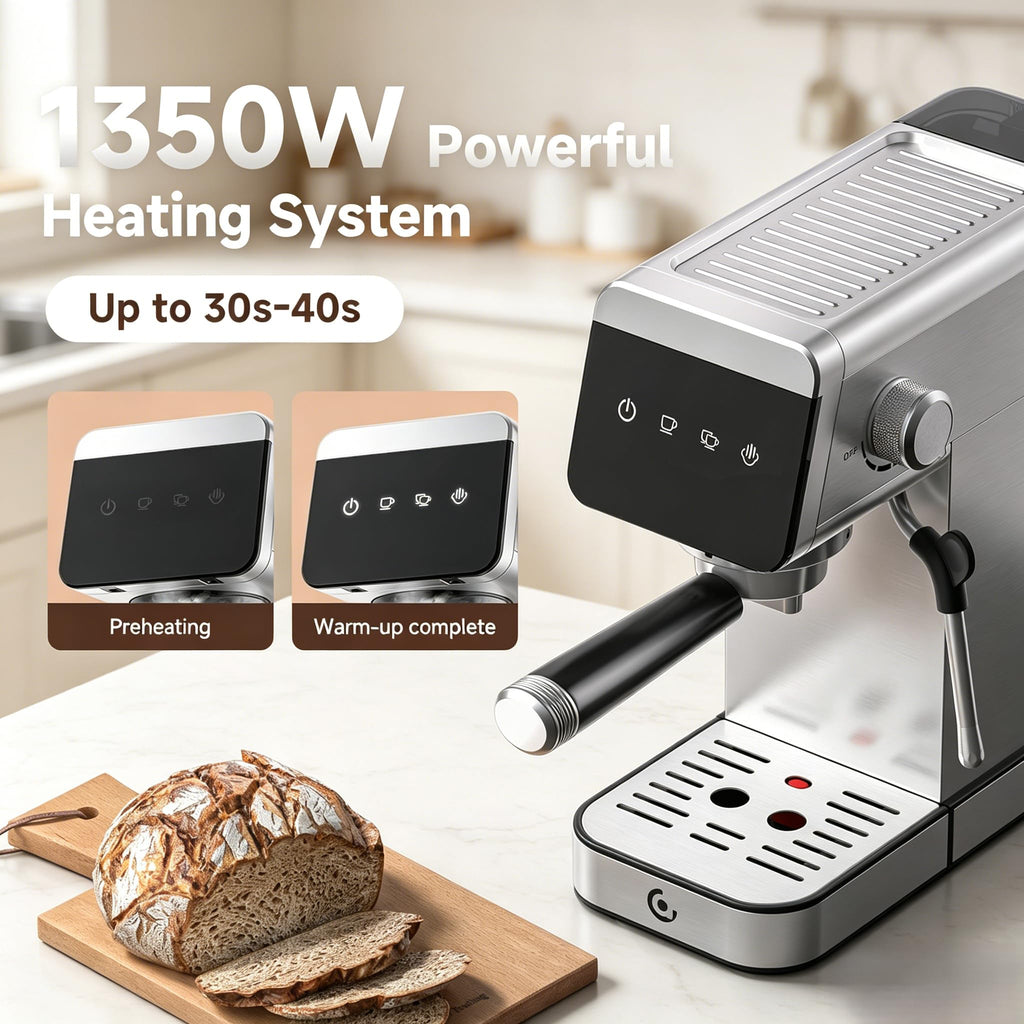 20 Bar Compact Home Espresso Coffee Machine, Matte Silver