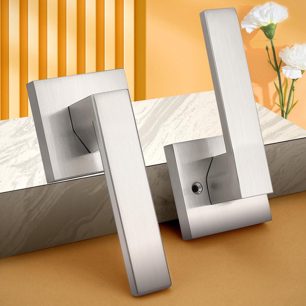 Brushed Nickel Interior Passage Door Handle, Heavy Duty Zinc Alloy Square Door Levers, 15 Pack Handle for Closet &