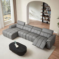 144.87'' Genuine Leather Sectional Sofa Couch with Chaise Lounge & Electric Recliner Seat, Large Modern High-End
