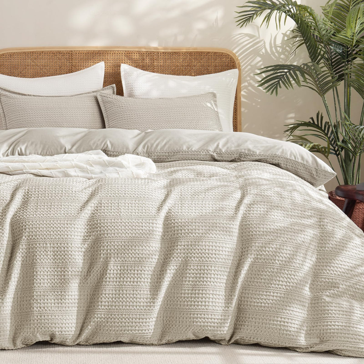Ultra Soft Waffle Weave Duvet Cover 3 Pieces - 3D Textured Breathable Waffle Bedding Set 90"x90" with 2