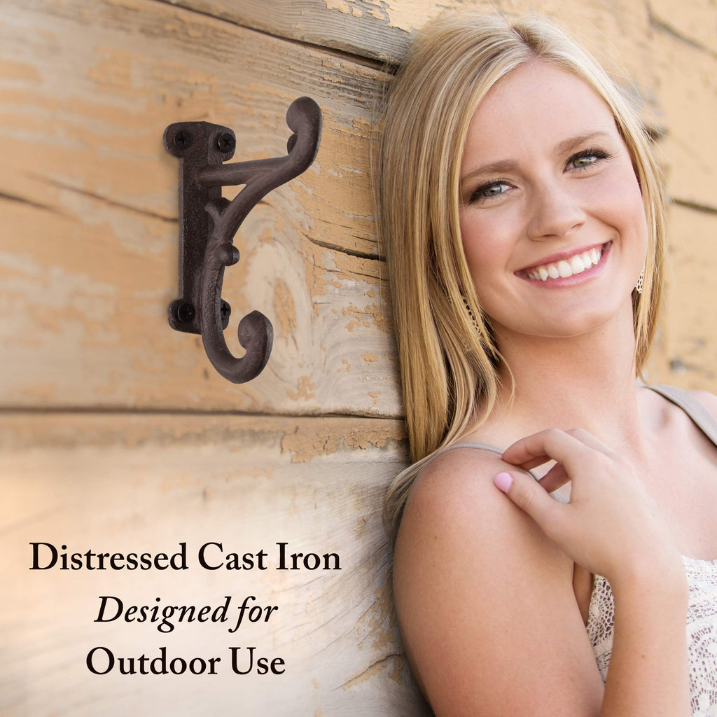Rustic Cast Iron Coat Hooks (3 Pack) Rustic Dark Brown, Wall Mounted, Farmhouse Decorative, Heavy Duty Wall Hooks for