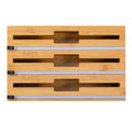 Bamboo Wrap Organizer with Safety Cutter - 3-in-1 Drawer Holder for Aluminum Foil, Wax & Parchment Paper, and Plastic