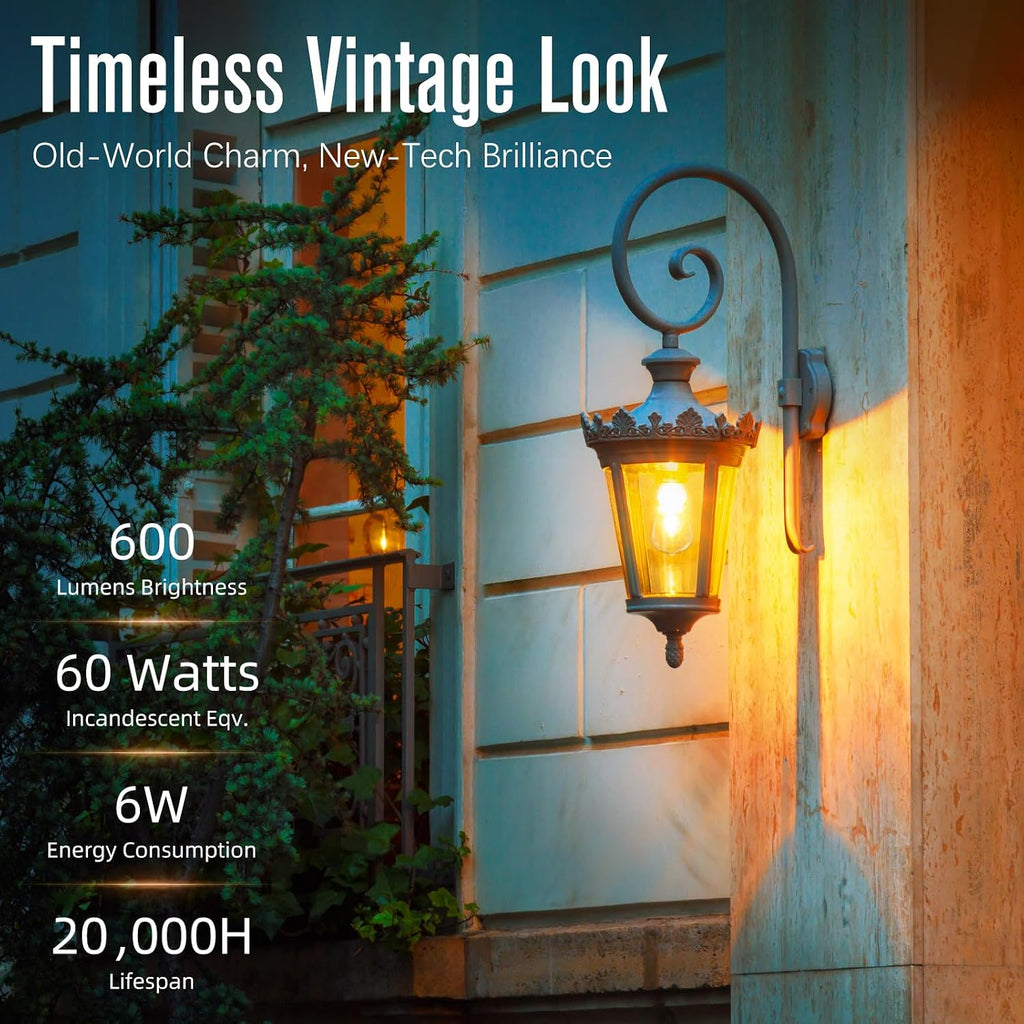 LED Edison Bulbs Dimmable, E26 Bulb 60 watt Equivalent, Soft White 2700K, ST58 Vintage Light Bulbs, 90+ CRI, 6W