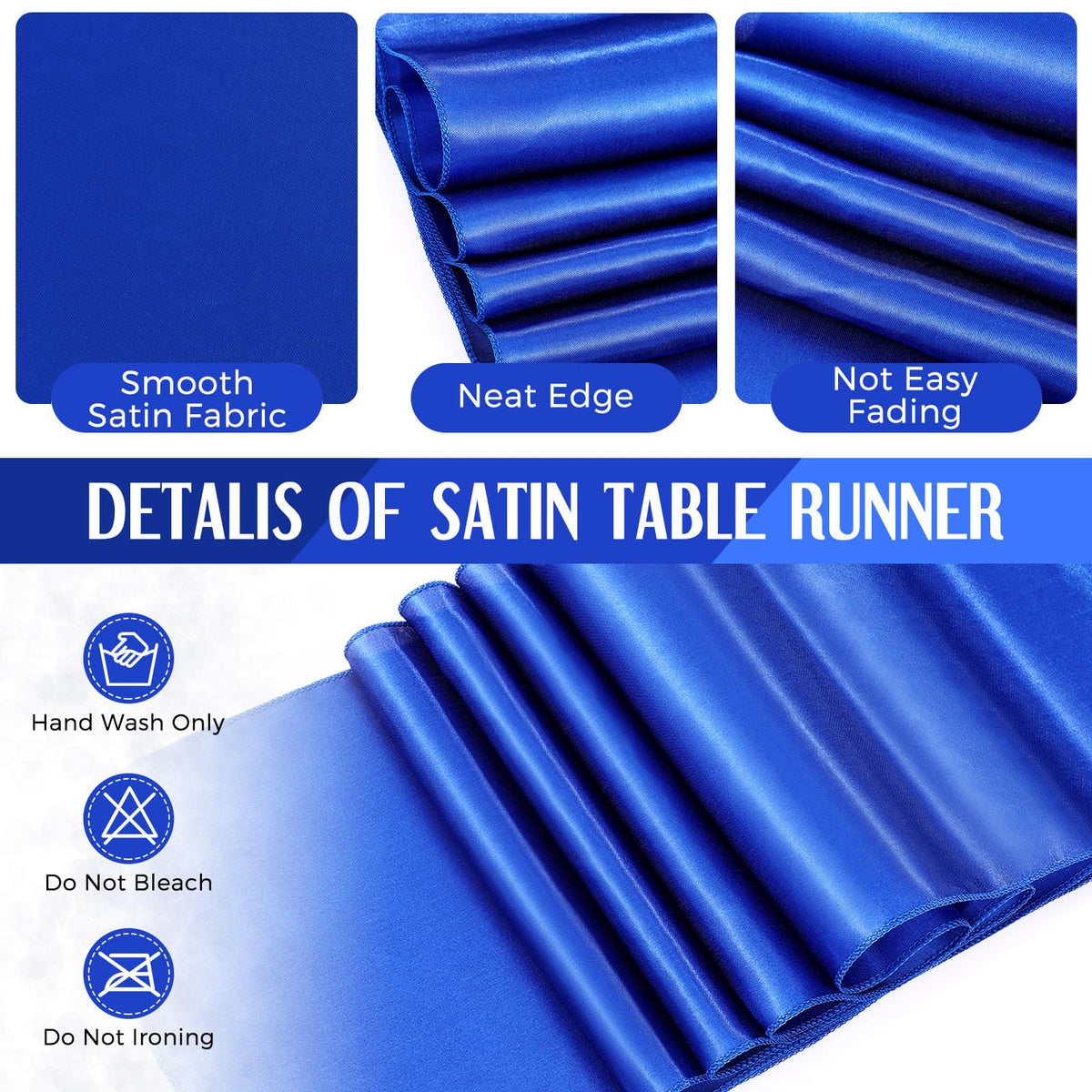 16 Pcs Black and Royal Blue Round Tablecloth and Satin Runner Set