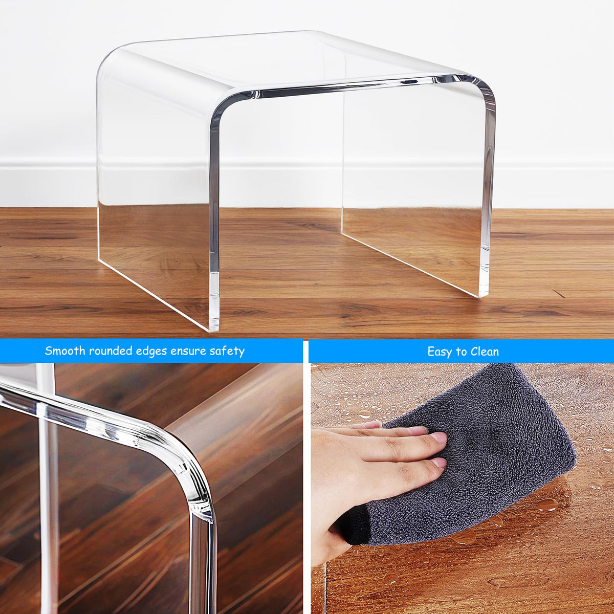 Acrylic Stool, Acrylic Step Stool, Clear Step Stools with Non-Slip, Holds Up to 250lbs
