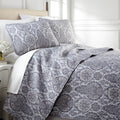 Extra Wide King Quilt Bedding Set with 2 Quilted Pillow Shams, Grey Paisley