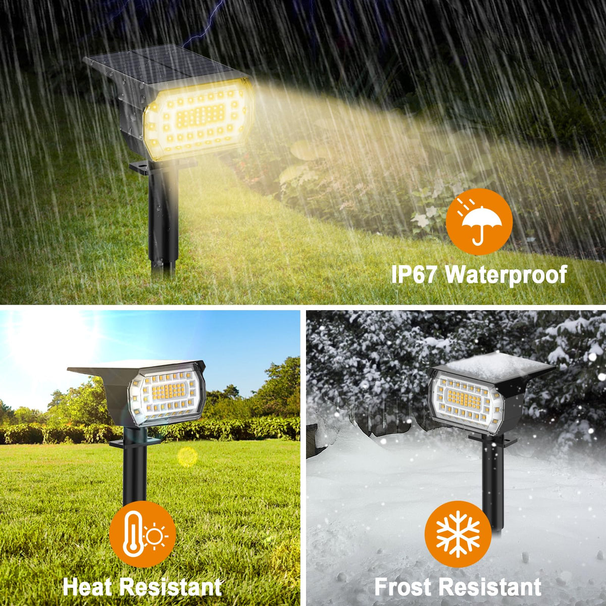 Solar Spot Lights Outdoor IP67 Waterproof, 4 Pack/76 LED, Warm White
