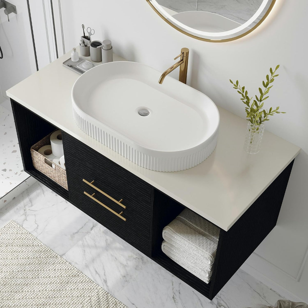 40" Modern Floating Bathroom Vanity with Premium AAA Grade Ceramic Sink, Wall-Mounted Solid Wood Cabinet