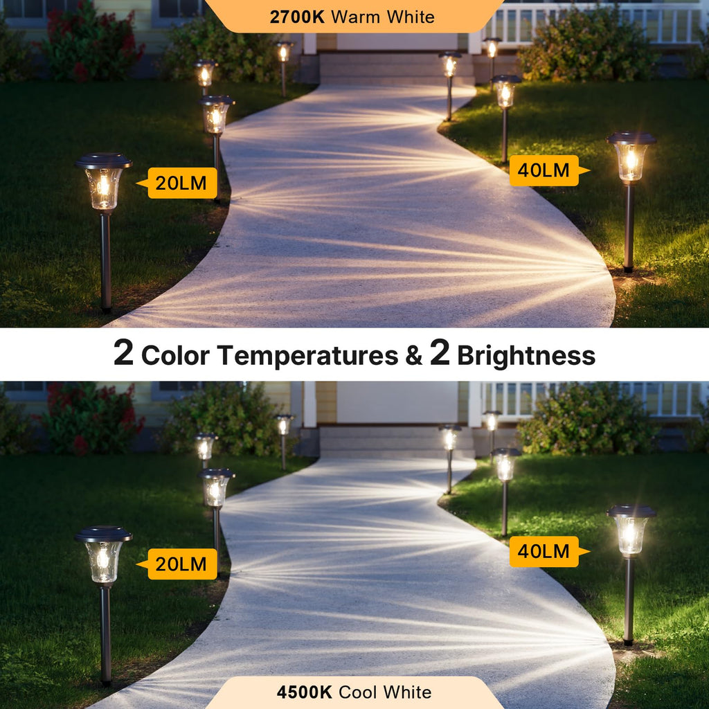 Solar Pathway Lights 4 Pack, Metal Glass Solar Garden Light Outdoor