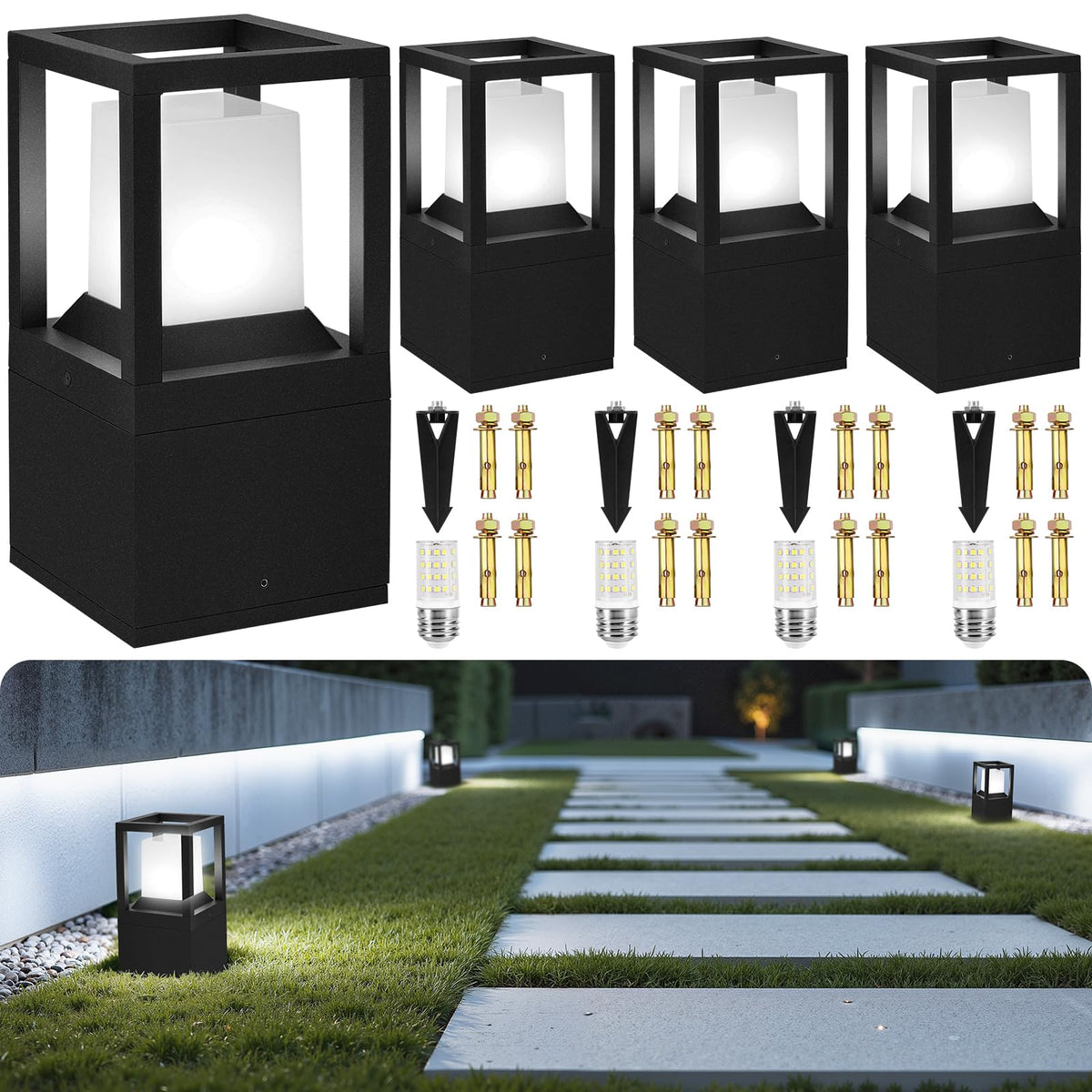 Landscape Bollard Lights Outdoor, Modern LED Column Light Super Bright, 12V Low Voltage Path Light, All-aluminum