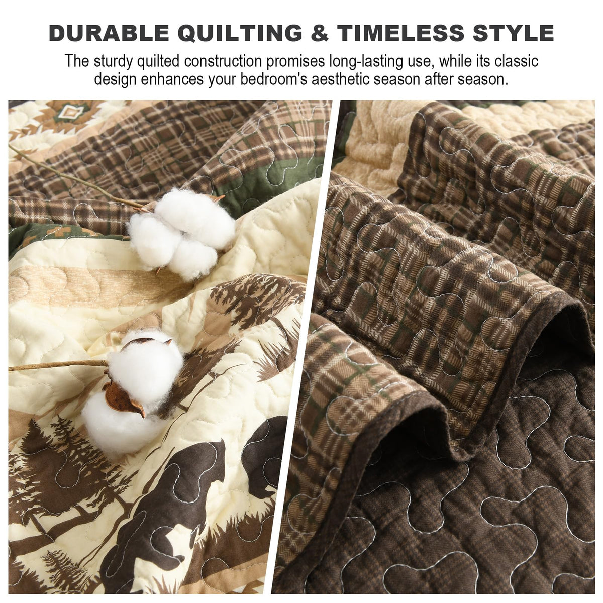 Cabin Quilt Set, 100% Cotton Rustic Quilted Bedspreads