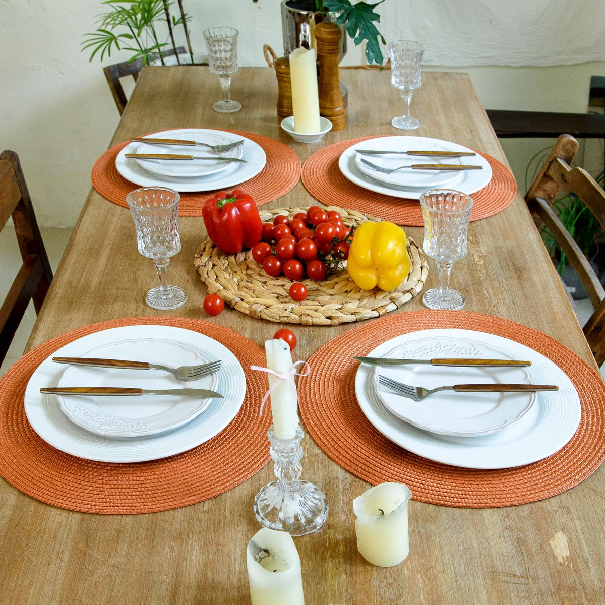 Round Braided Placemats Set of 4 Table Mats for Dining Tables Woven Washable Non-Slip Place mats 15 inch for Fall