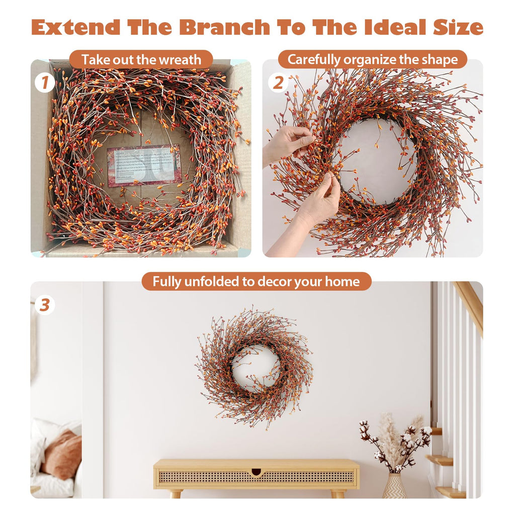 24 Inch Fall Wreath for Front Door Full Artificial Grapevine Wreath