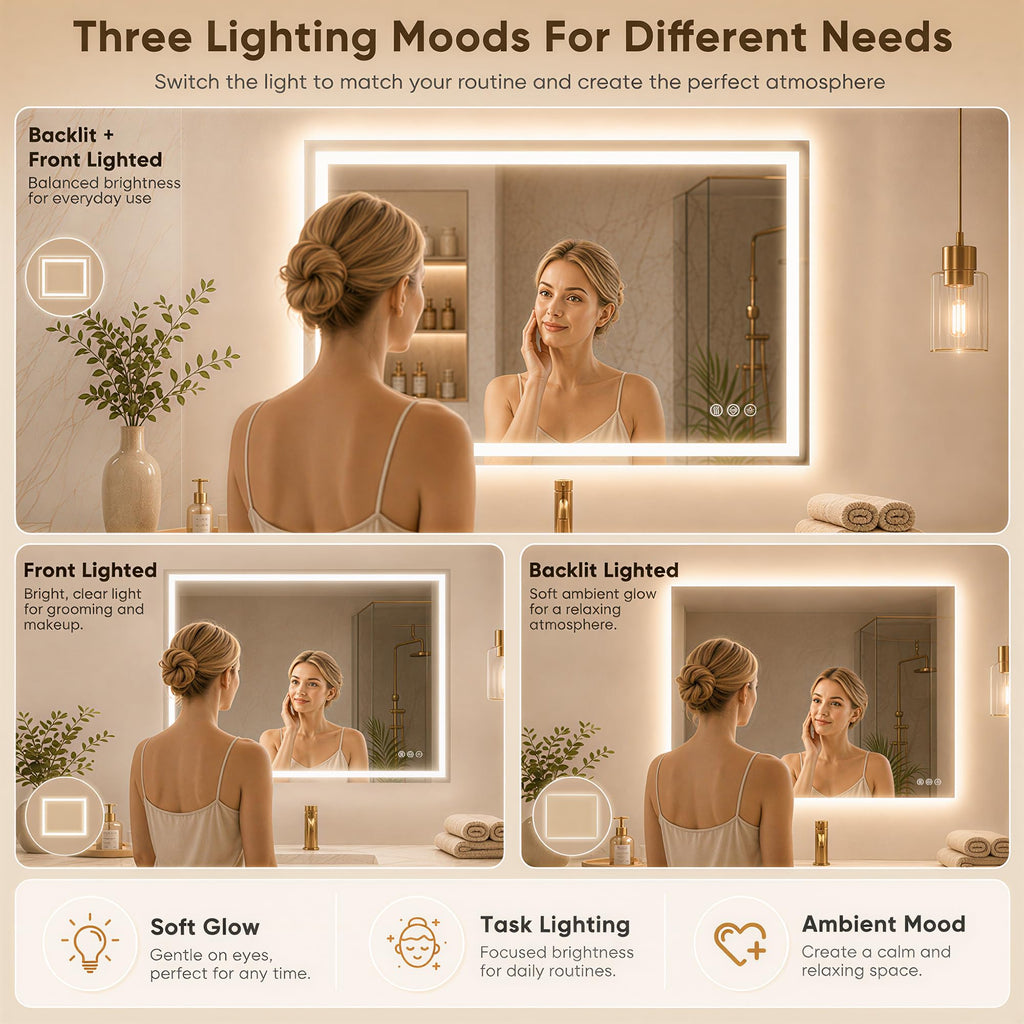 30x36 LED Bathroom Mirror with Lights, Backlit + Frontlit