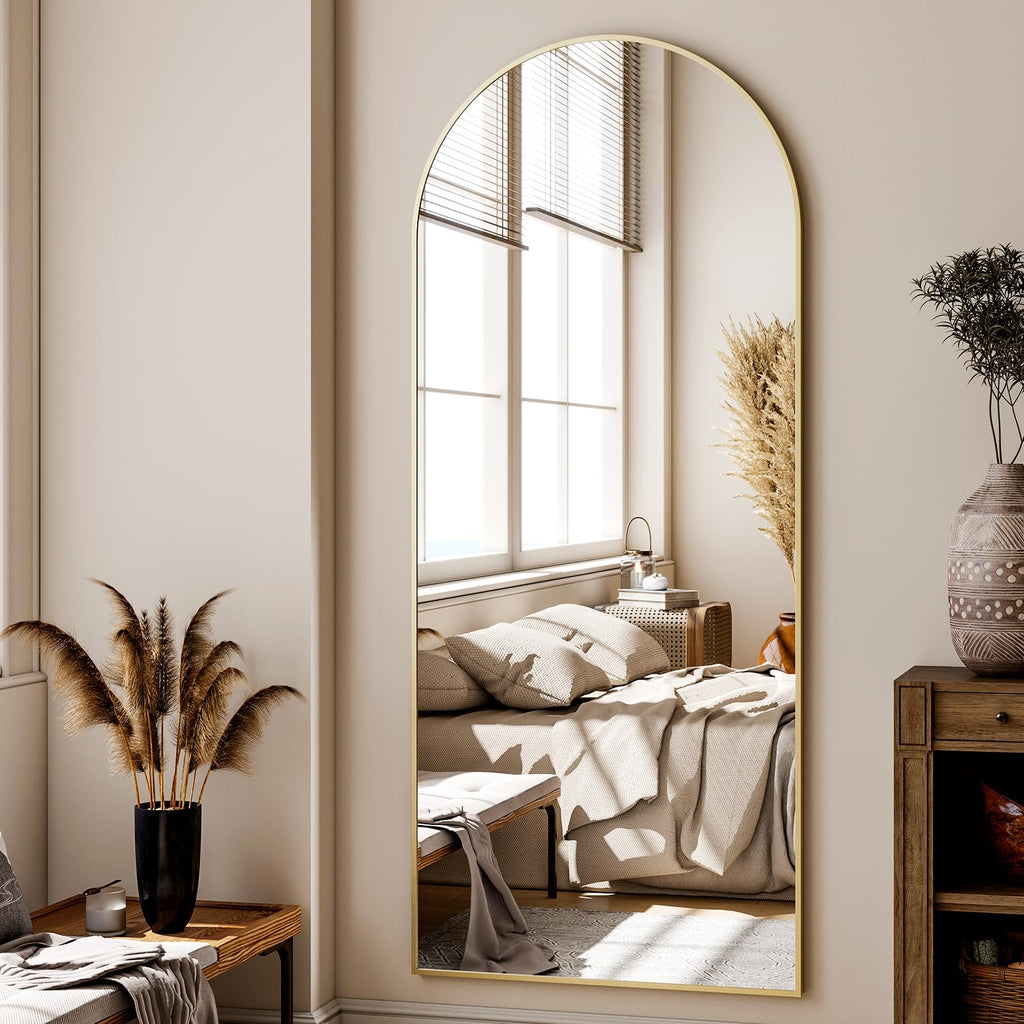 24x68 Gold Arched Full Length Mirror Floor Mirror with Metal Frame
