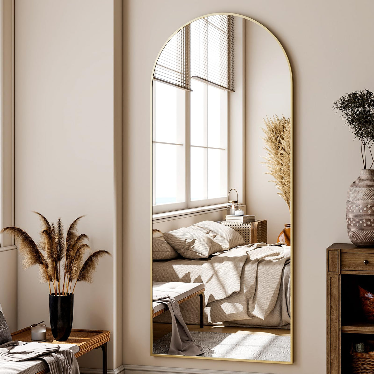 24x68 Gold Arched Full Length Mirror Floor Mirror with Metal Frame