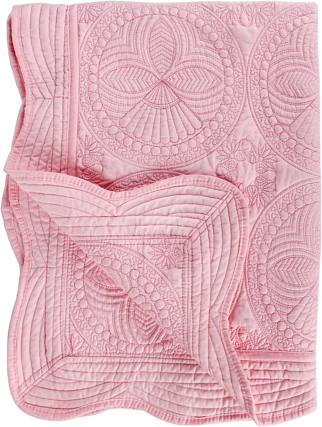 Toddlers and Baby Quilt Lightweight Blanket Embossed Cotton Quilt 4 Seasons Scalloped Newborn Baby Boy/Girl (Pink)