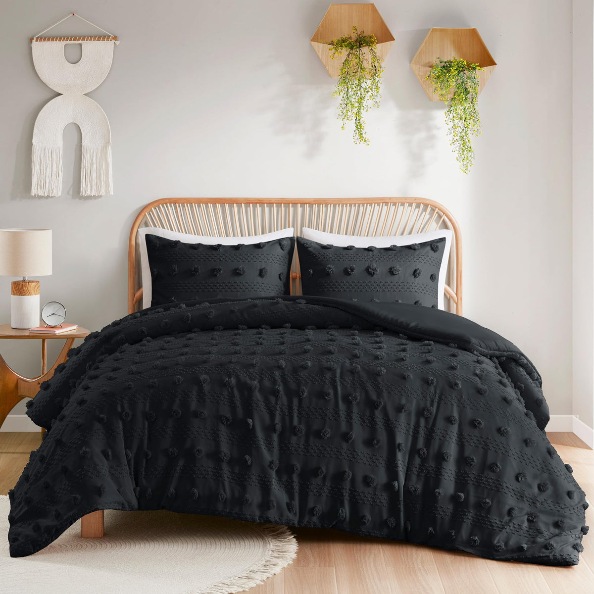 Duvet Cover Set, Clipped Jacquard Duvet Set Chic Pompom Accent