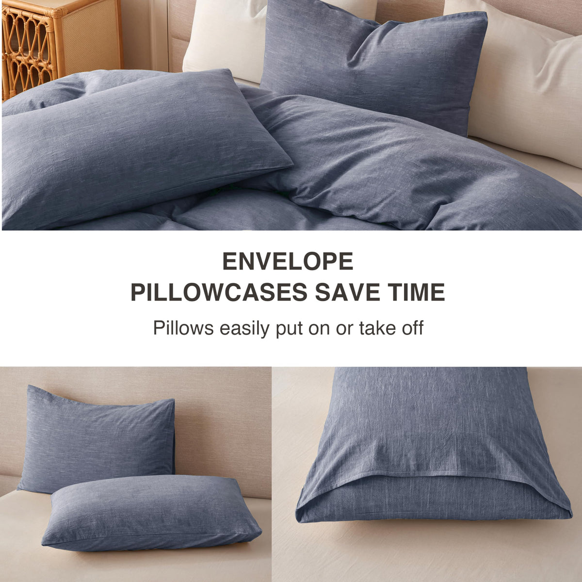 Linen Duvet Cover - Soft Breathable Cotton Linen Blend, 3-Pieces Bedding Set with 2 Pillowcases