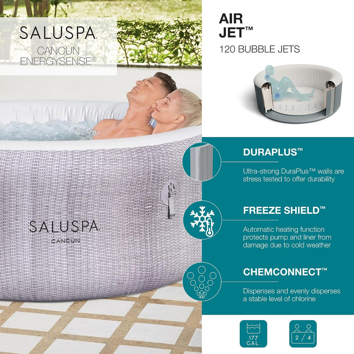 SaluSpa Cancun Energy-Efficient 2-4 Person Inflatable Hot Tub