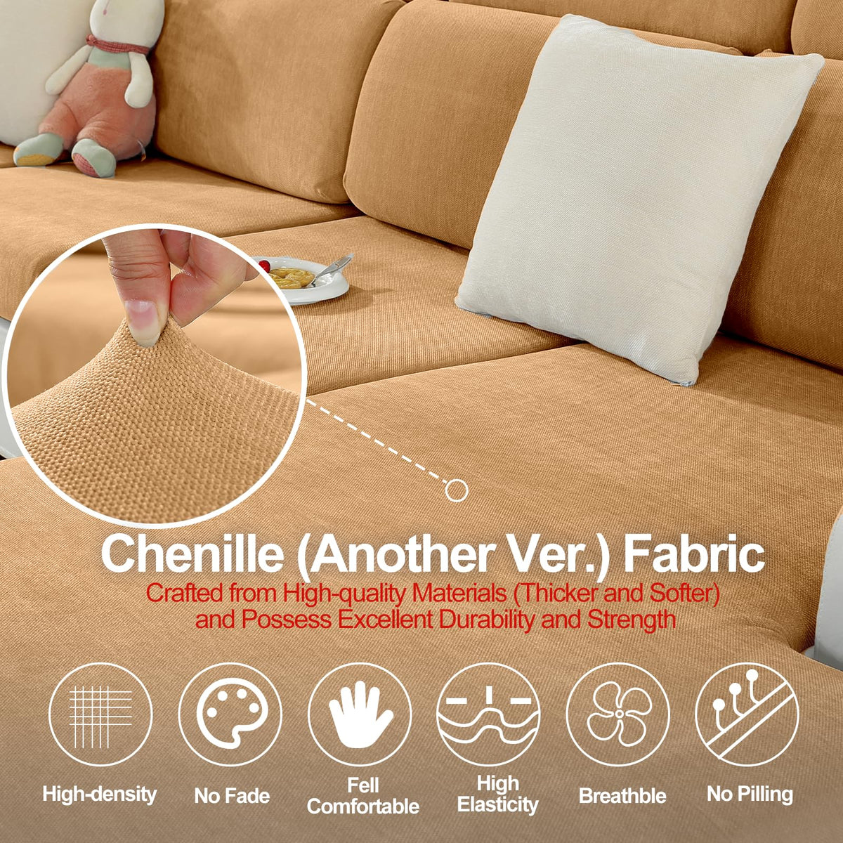 Couch Cushion Covers L Shaped Sectional, 3PC Back Covers, Khaki