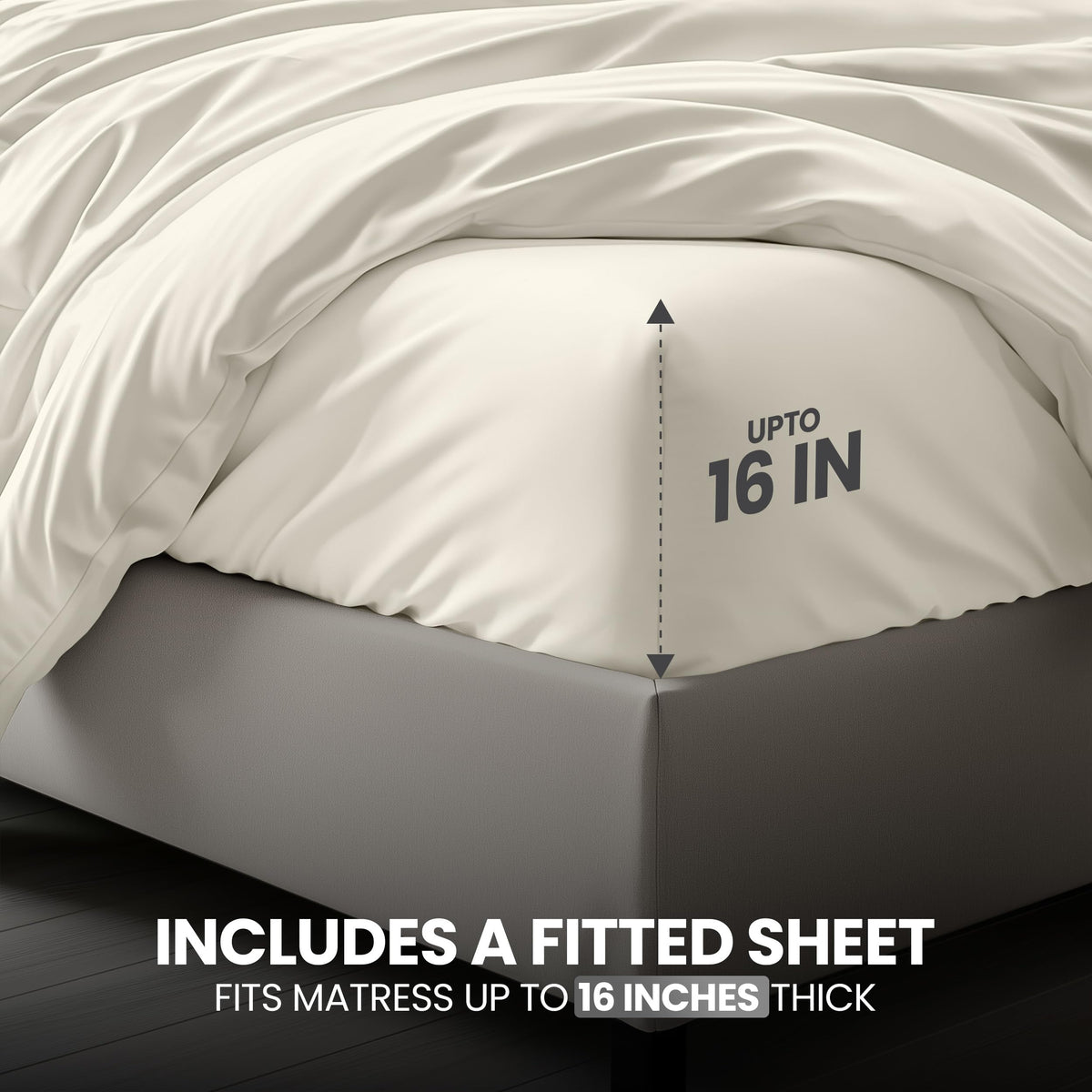Duvet Cover, 4 PC Cotton Like Polyester With Zipper Closure, Ivory