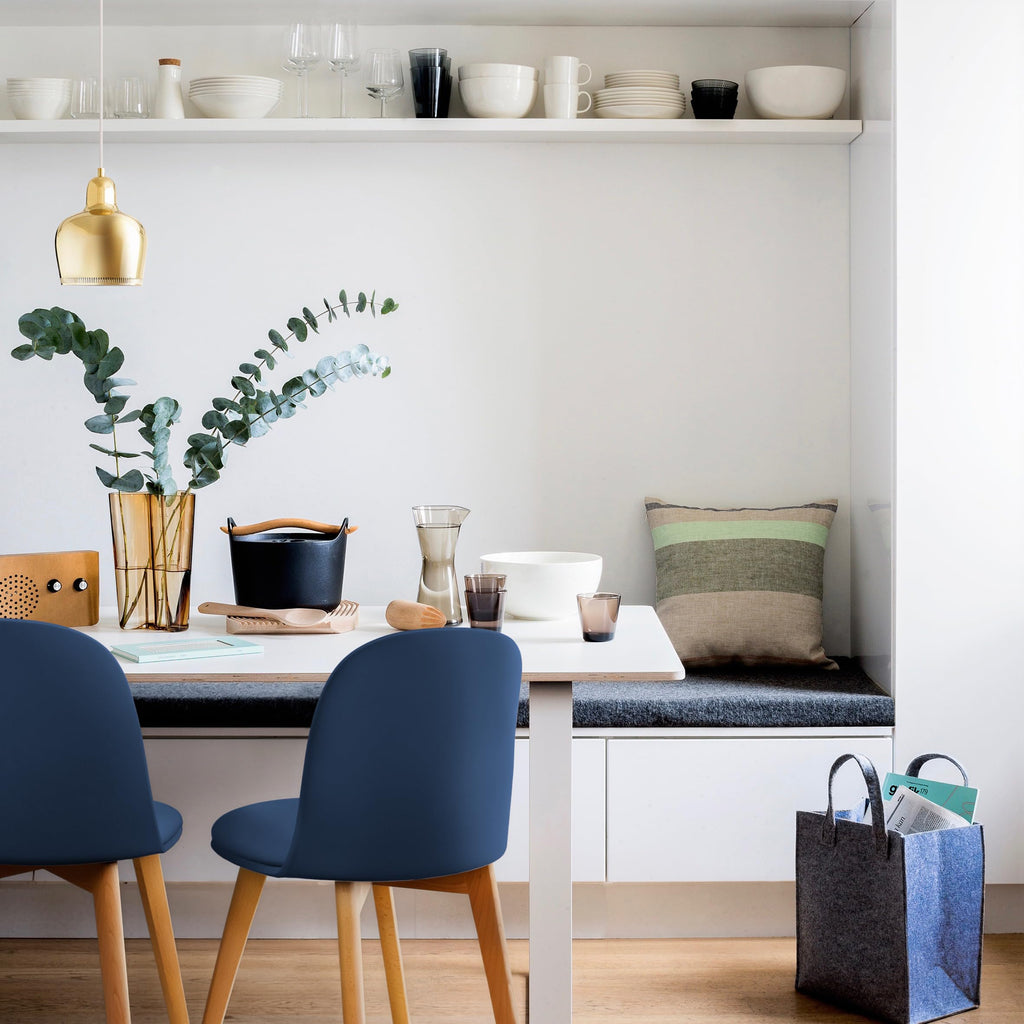 Inspired Eames Style Modern Armless Dining Chair | Plastic Shell with PU Leather Cushion Padded Seat and Wooden Legs | Indoor or Outdoor