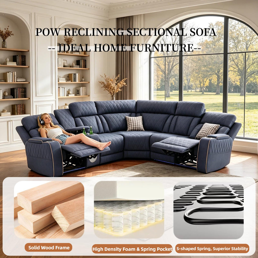 Leather Power Reclining Sectional Sofa with Speakers & USB Charging Ports