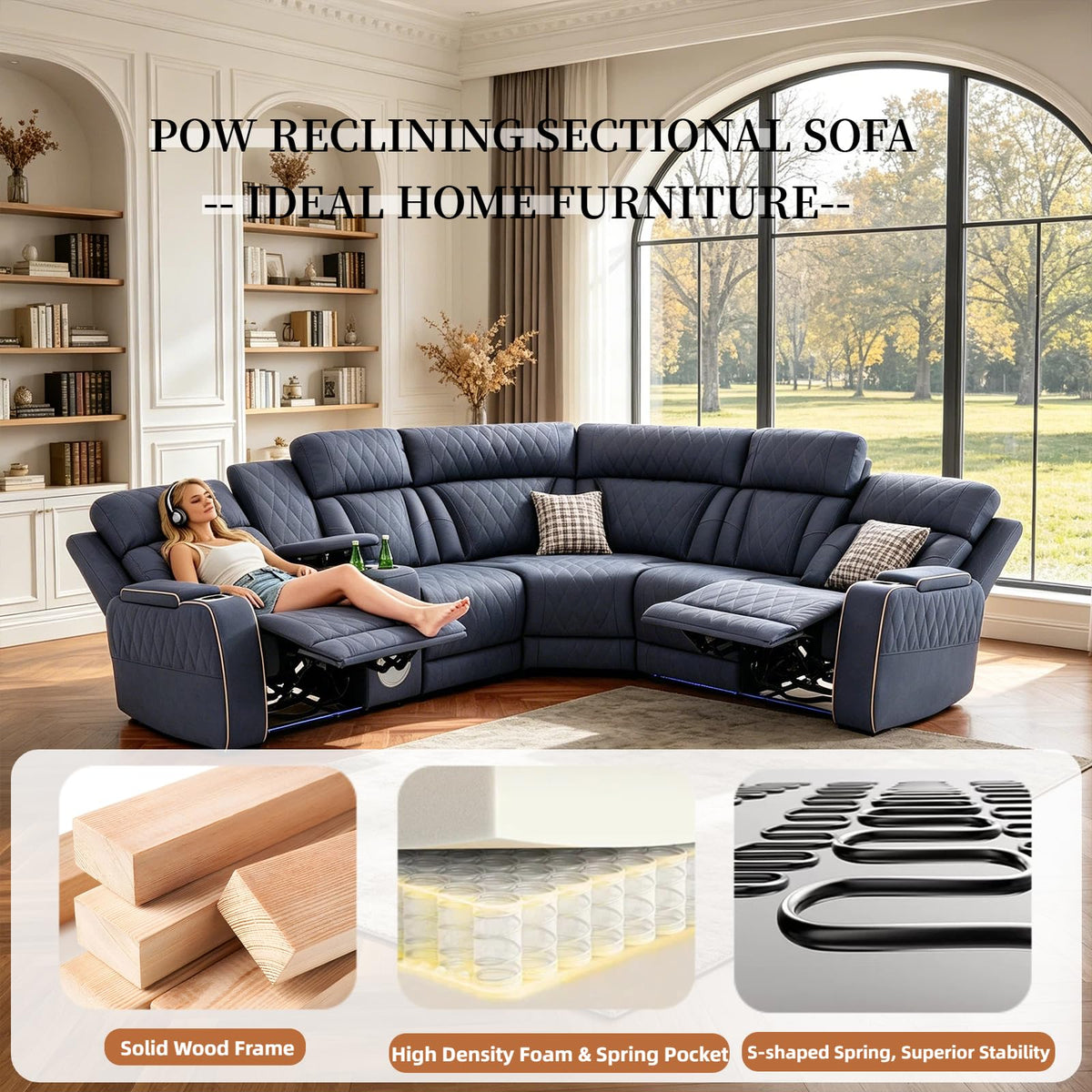Leather Power Reclining Sectional Sofa with Speakers & USB Charging Ports