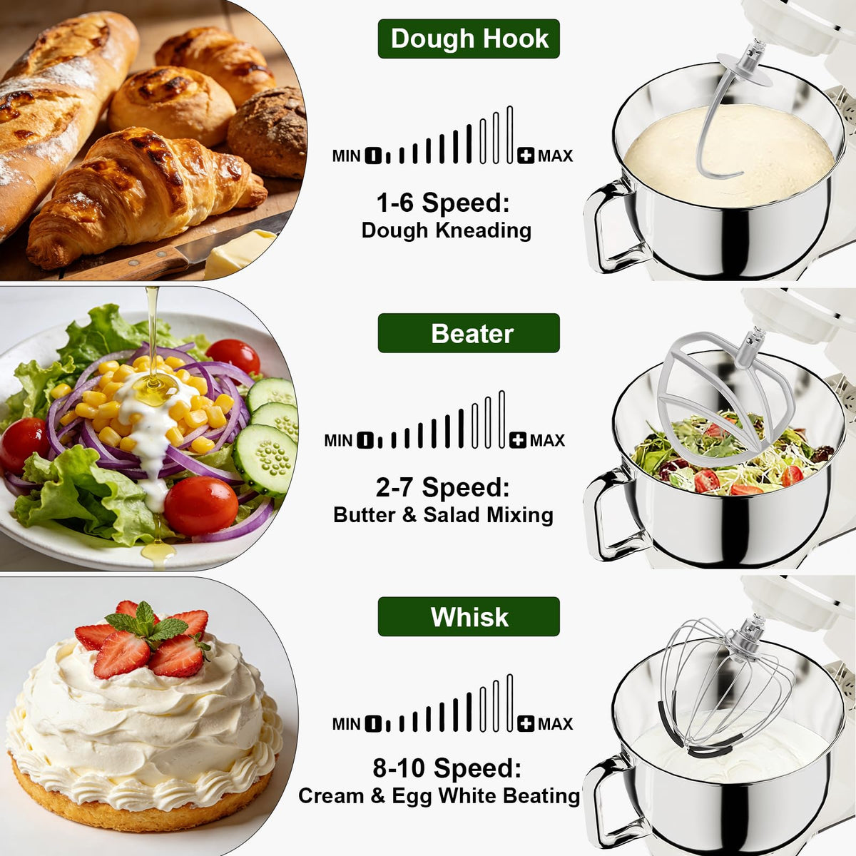 7.45 QT Tilt-Head Stand Mixer, Electric Mixer for Baking (White)