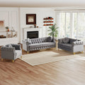 3 Piece Chesterfield Sofa Set with Armrest Ring(37"W+60.5"W+82"W, Grey)