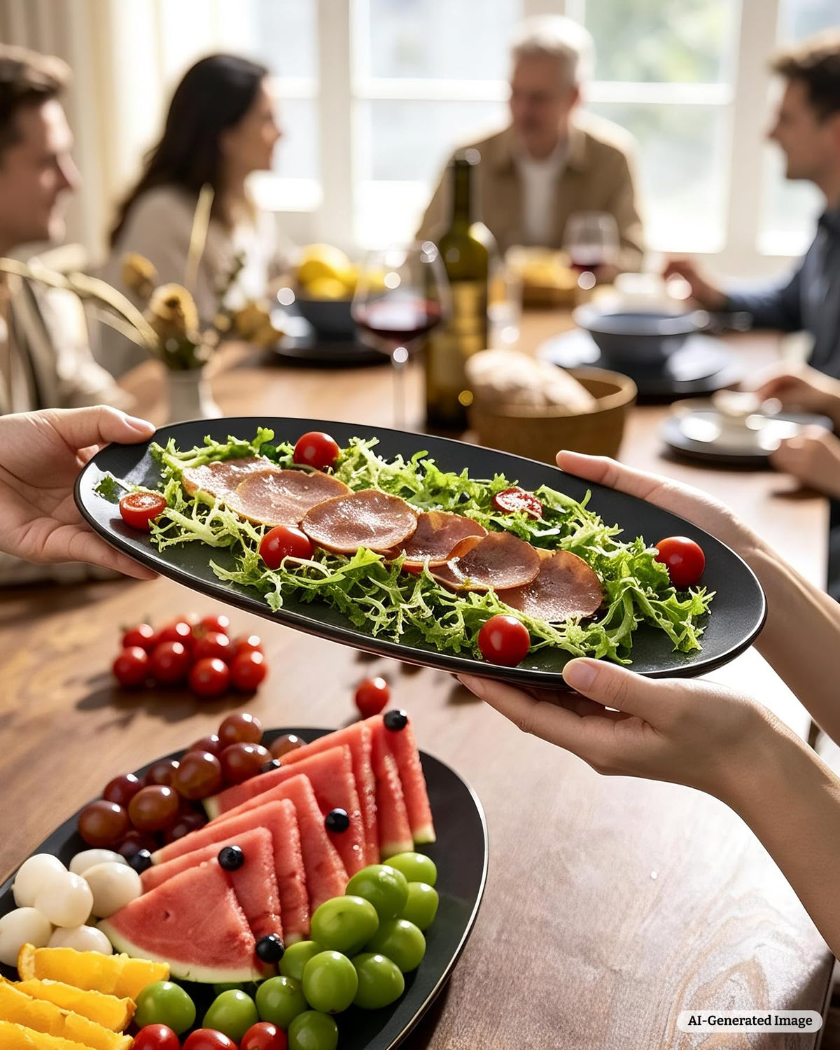 Serving Platters Set of 3 Sizes - Oval, Matte Dark Charcoal