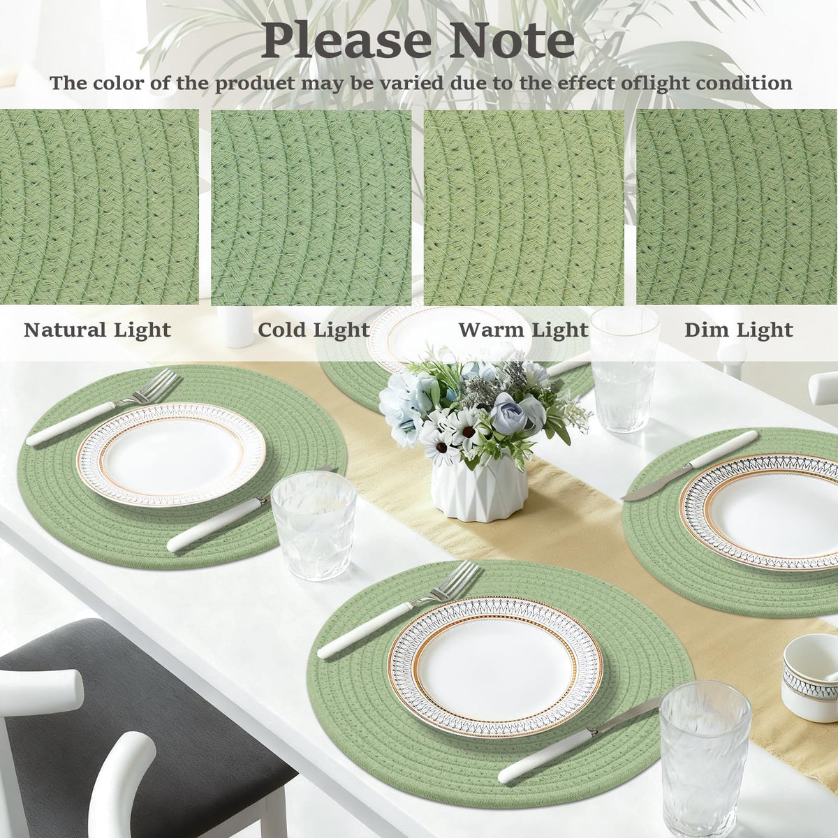 Round Placemats Set of 6, Cotton Rope Woven Table Mats, Hot Pads , Non Slip Heat Resistant Place Mats, 13 Inches