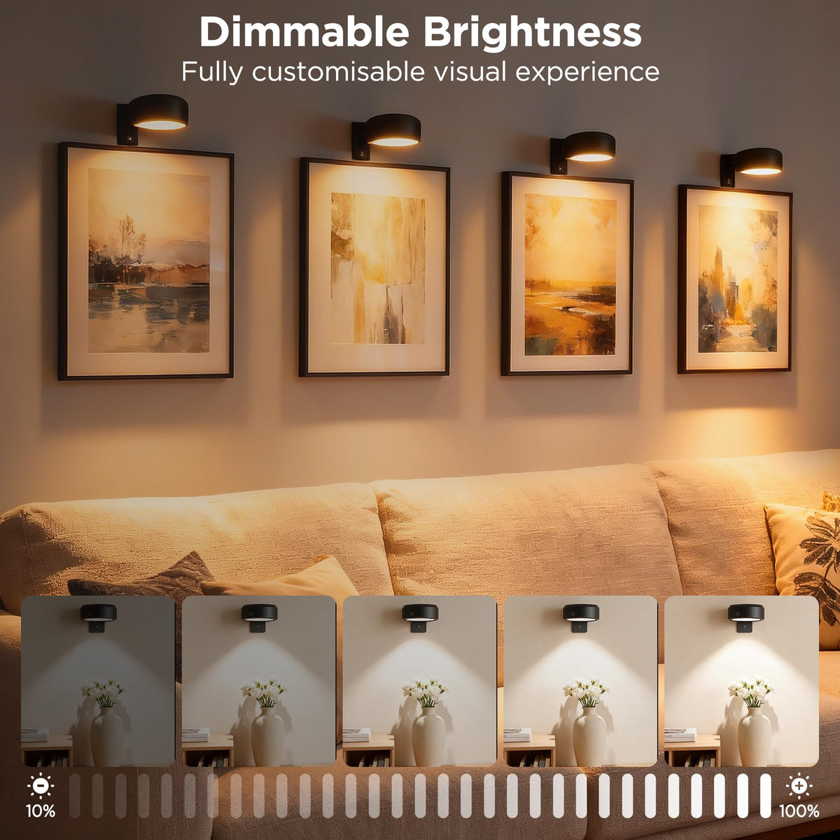 Picture Lights for Wall, Rechargeable Wireless Poster Lights, Black