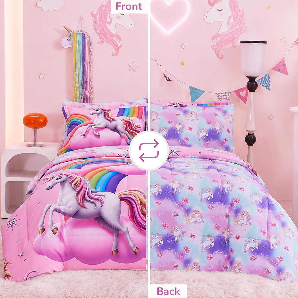 Kids Bedding Sets for Girls, Soft Comforter Set with Sheets, 7 Pieces Microfiber Bed in a Bag, White